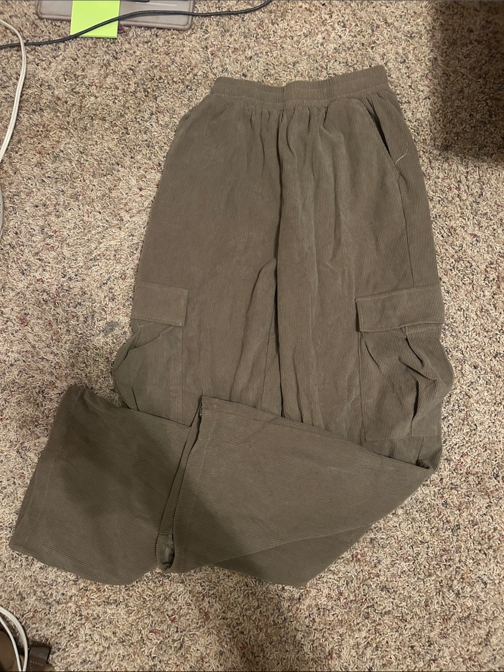 SHEIN Olive Green Corduroy Straight-Leg Cargo Pants